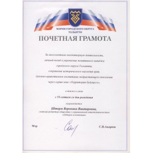 изображение: Почетная грамота мэрии городского округа Тольятти
